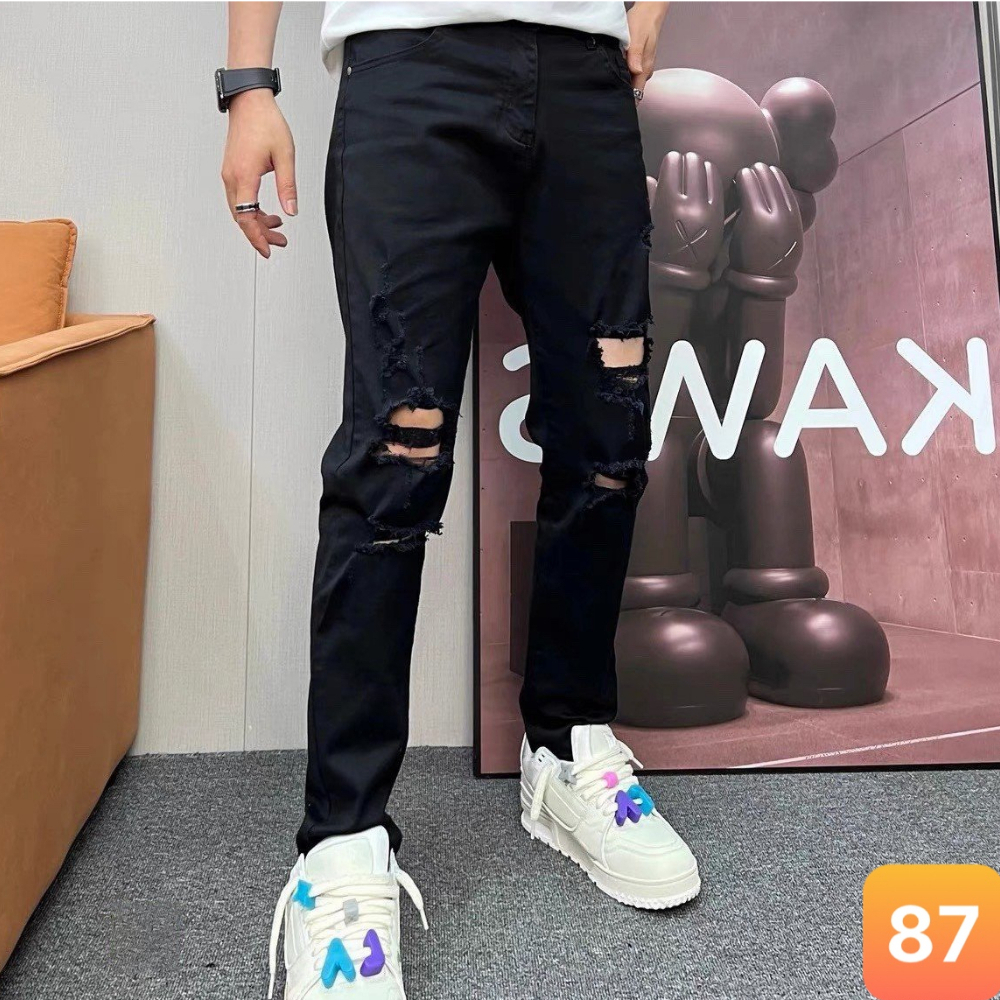 Quần jeans nam boy phố màu trắng trơn rách gối chất bò cao cấp co dãn 4 chiều đẹp form rin skinny LAVADO 32 mới