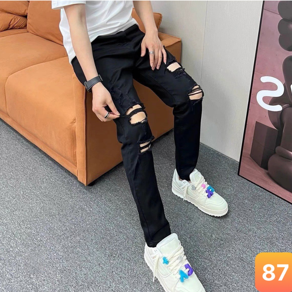 Quần jeans nam boy phố màu trắng trơn rách gối chất bò cao cấp co dãn 4 chiều đẹp form rin skinny LAVADO 32 mới