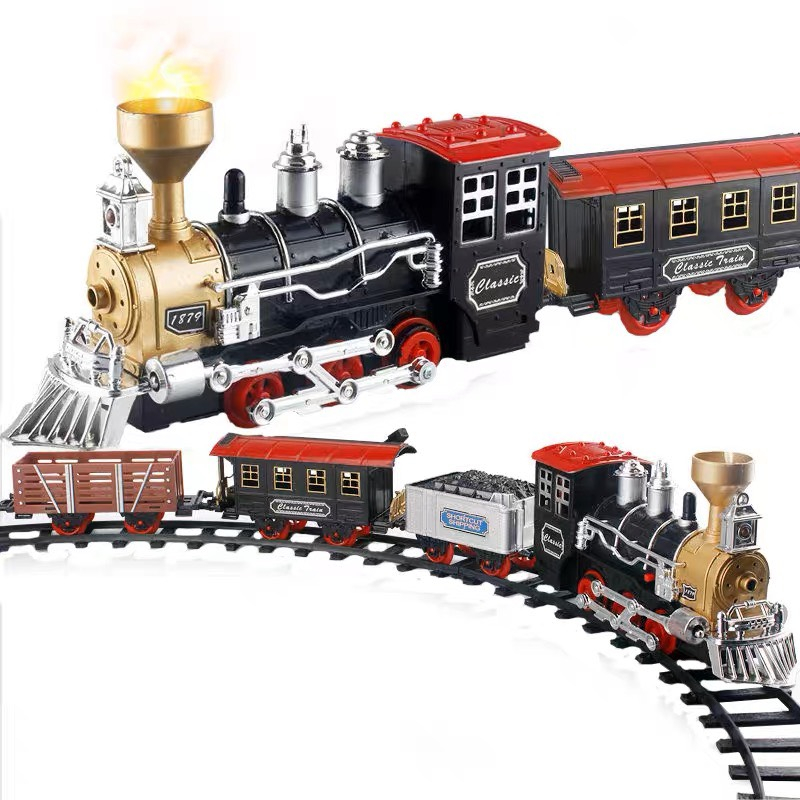 Đồ chơi Tàu Hỏa phát nhạc, phun hơi nước. Bộ lắp ráp đường ray xe lửa