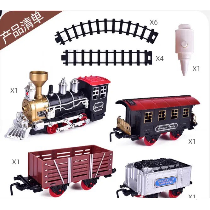 Đồ chơi Tàu Hỏa phát nhạc, phun hơi nước. Bộ lắp ráp đường ray xe lửa