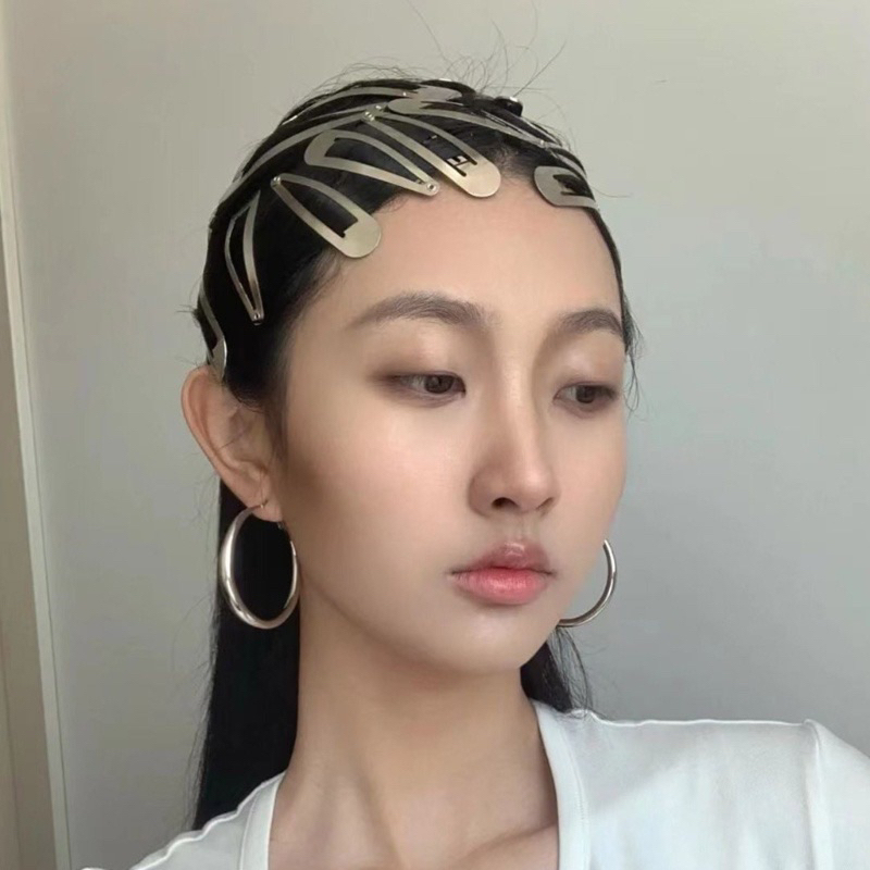 Kẹp Tóc Y2k Hình Giọt Nước / Ngôi Sao Năm Cánh Bằng Kim Loại