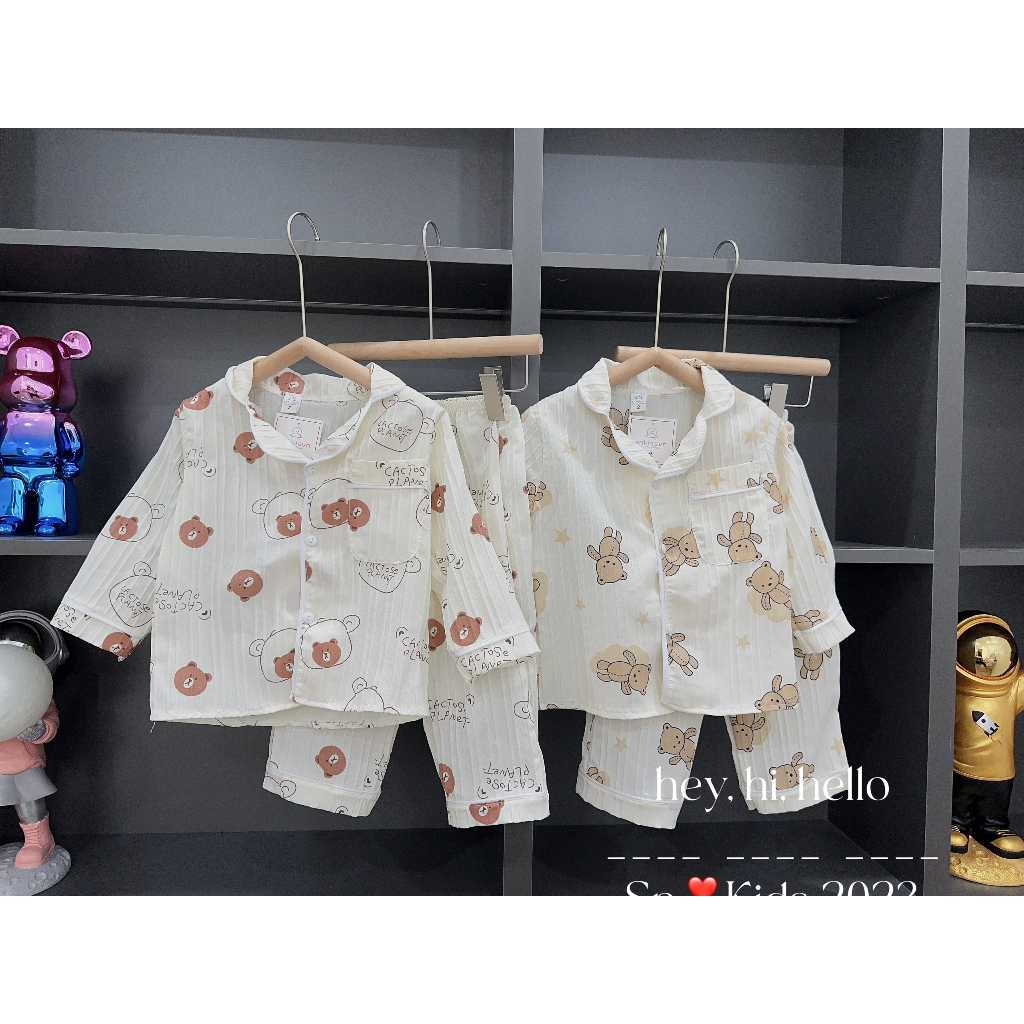 Pijama cho bé, set bộ quần áo pijama chất đũi gân cho bé trai và bé gái size 10-30kg