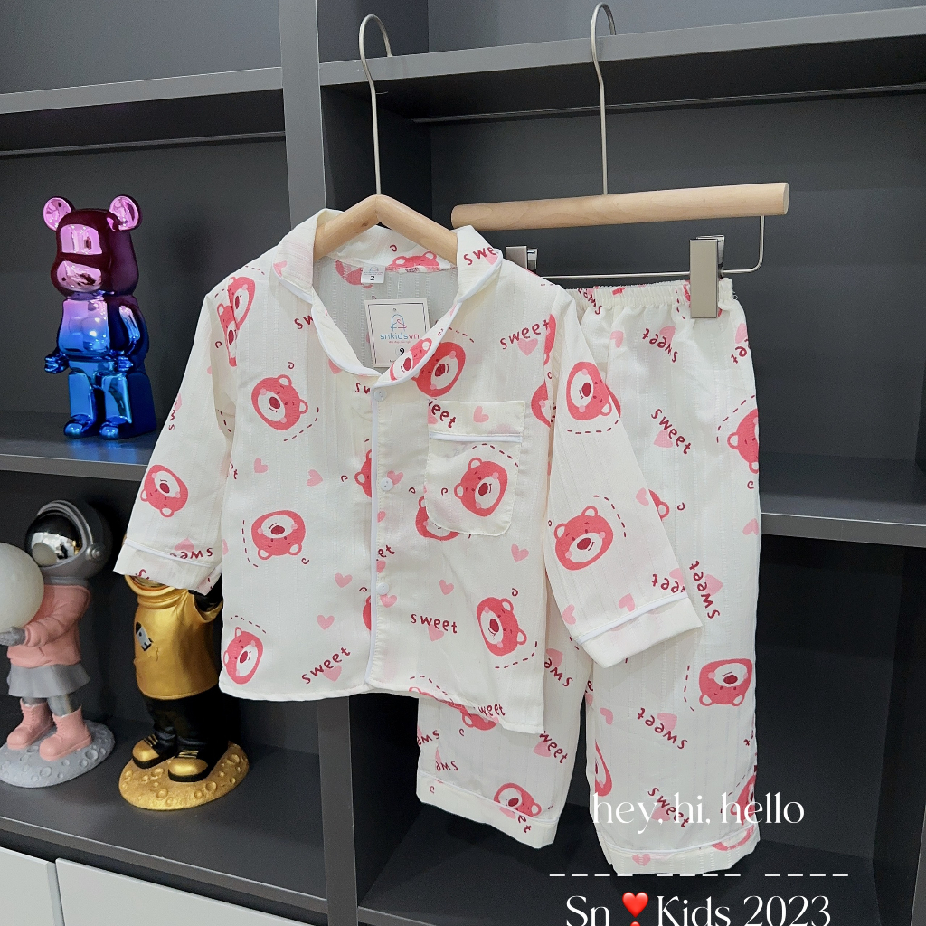 Pijama cho bé, set bộ quần áo pijama chất đũi gân cho bé trai và bé gái size 10-30kg