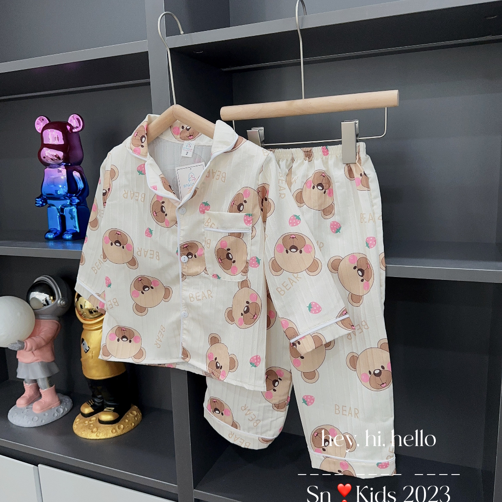 Pijama cho bé, set bộ quần áo pijama chất đũi gân cho bé trai và bé gái size 10-30kg