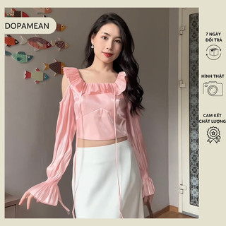 Áo kiểu croptop tay dài khoét vai chất lụa organza