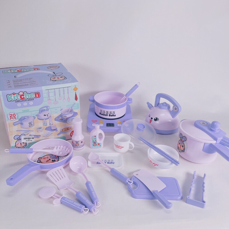 Đồ chơi bếp nấu ăn khủng long xanh 20 món kèm bếp có âm thanh bíp bíp vui nhộn