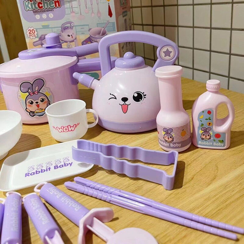 Đồ chơi bếp nấu ăn khủng long xanh 20 món kèm bếp có âm thanh bíp bíp vui nhộn