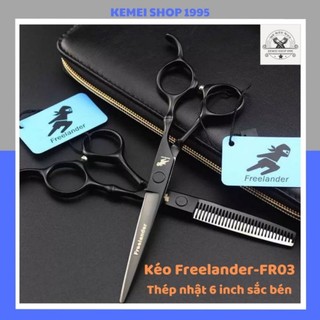 Kéo cắt tóc kéo tỉa tóc FREELANDER - FR03 màu đen sắc bén (MUA 2 KÉO TẶNG VÍ DA VÀ PHỤ KIỆN)