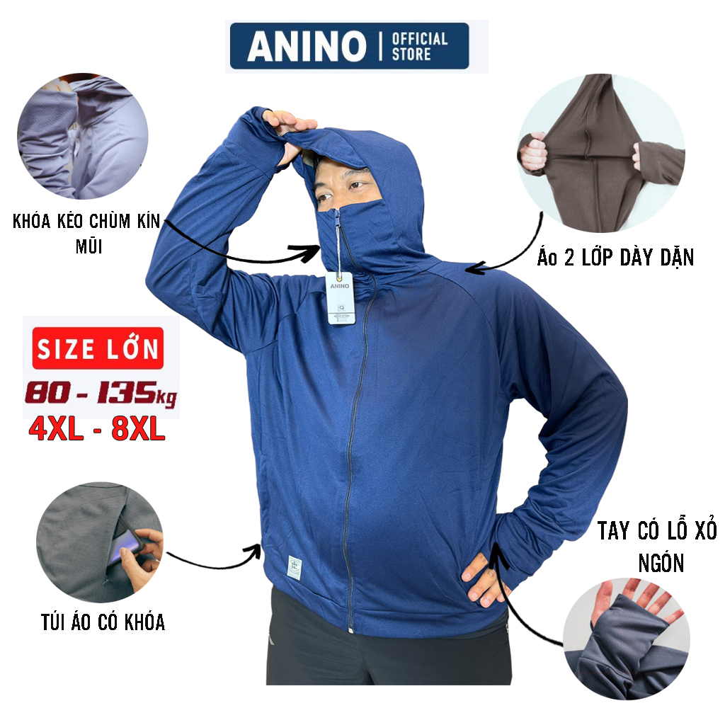 Áo chống nắng nam bigsize 2 lớp  ANINO, áo khoác chống nắng bigsize cao cấp UPF50+ chống tia UV dành cho người Béo,Mập
