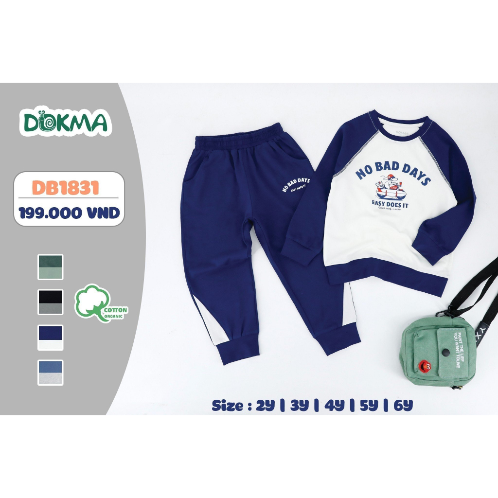 DB1831 - DB1836 Bộ dài tay bé trai cotton mỏng thu đông Dokma