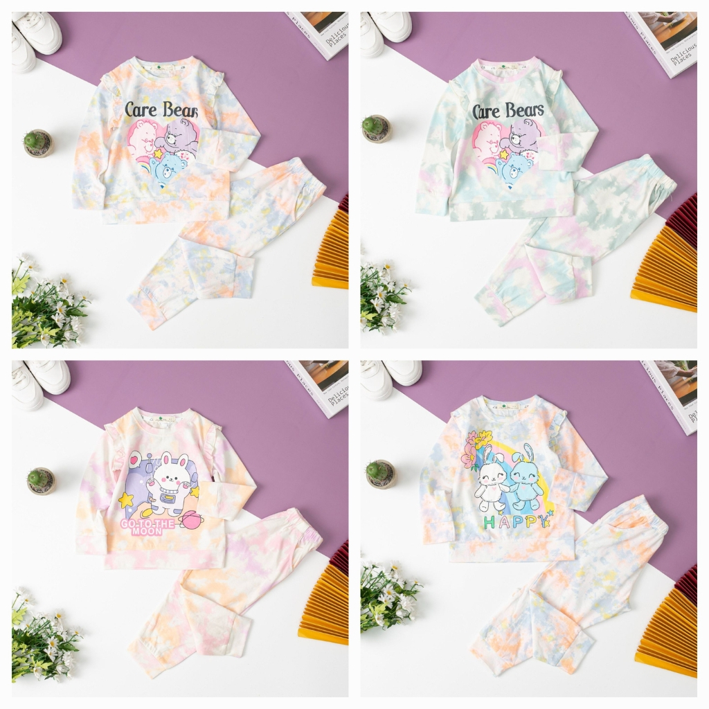 Bộ thu đông cho bé gái size 2-8 tuổi, đồ bộ thun bé gái dài tay màu loang chất cotton mềm mịn thấm hút tốt - SUNKIDS1