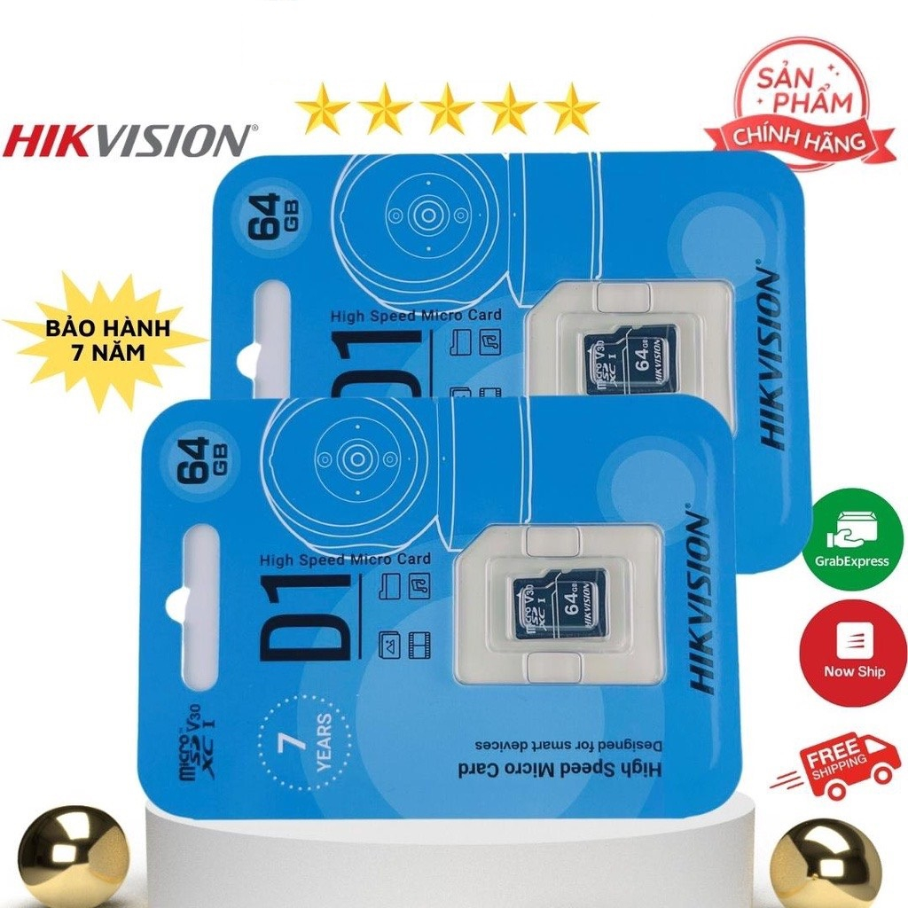 Thẻ nhớ 64GB 32GB microSD Hikvision D1, thẻ nhớ 64GB microSD cho camera - Hàng chính hãng Bảo Hành 7 Nămăm