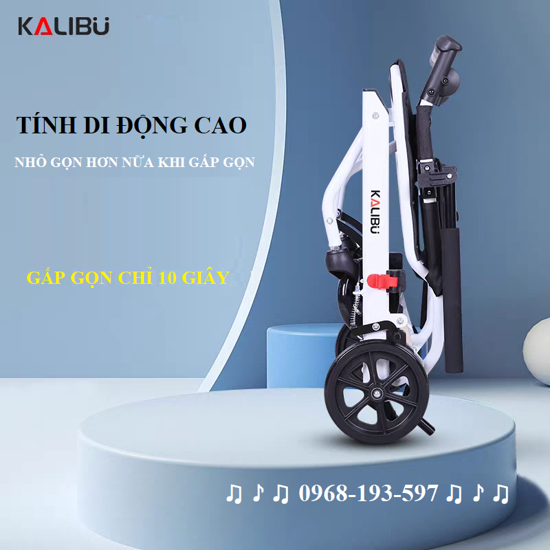 Xe lăn gấp gọn KALIBU, xe lăn du lịch xách tay nhẹ nhàng cho người già, người bệnh - BẢN CAO CẤP CÓ PHANH TAY SAU