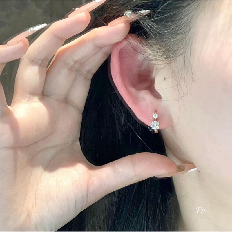 Bông tai nữ THJ- Bông tai bấm tròn đá sáng đẹp cá tính chuẩn bạc ta - THJ SILVER