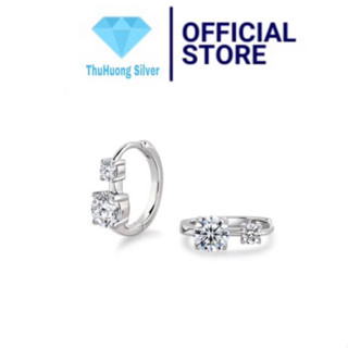  Bông tai nữ THJ- Bông tai bấm tròn đá sáng đẹp cá tính chuẩn bạc ta - THJ SILVER 