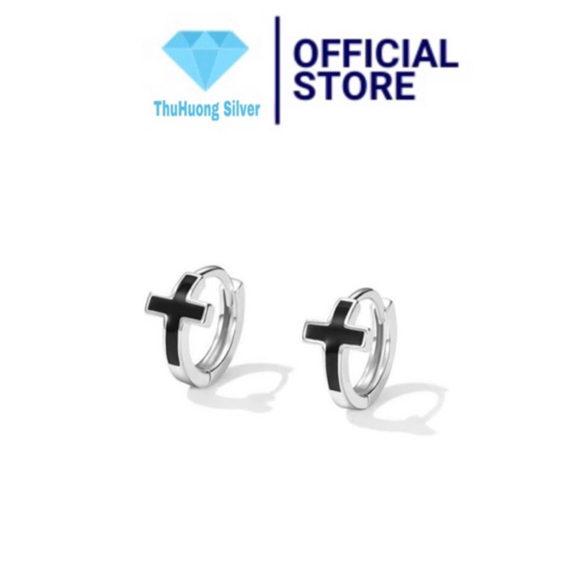 Bông tai nữ THJ - Bông tai thánh giá công giáo sơn đen cá tính ,chuẩn bạc ta - THJ SILVER