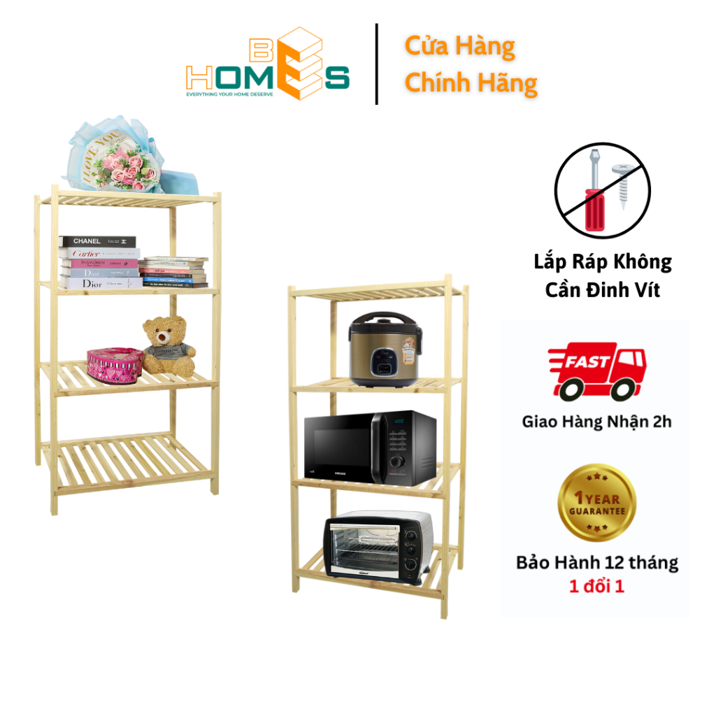 Kệ lò vi sóng gỗ Behomes 4 tầng bản nâng cấp