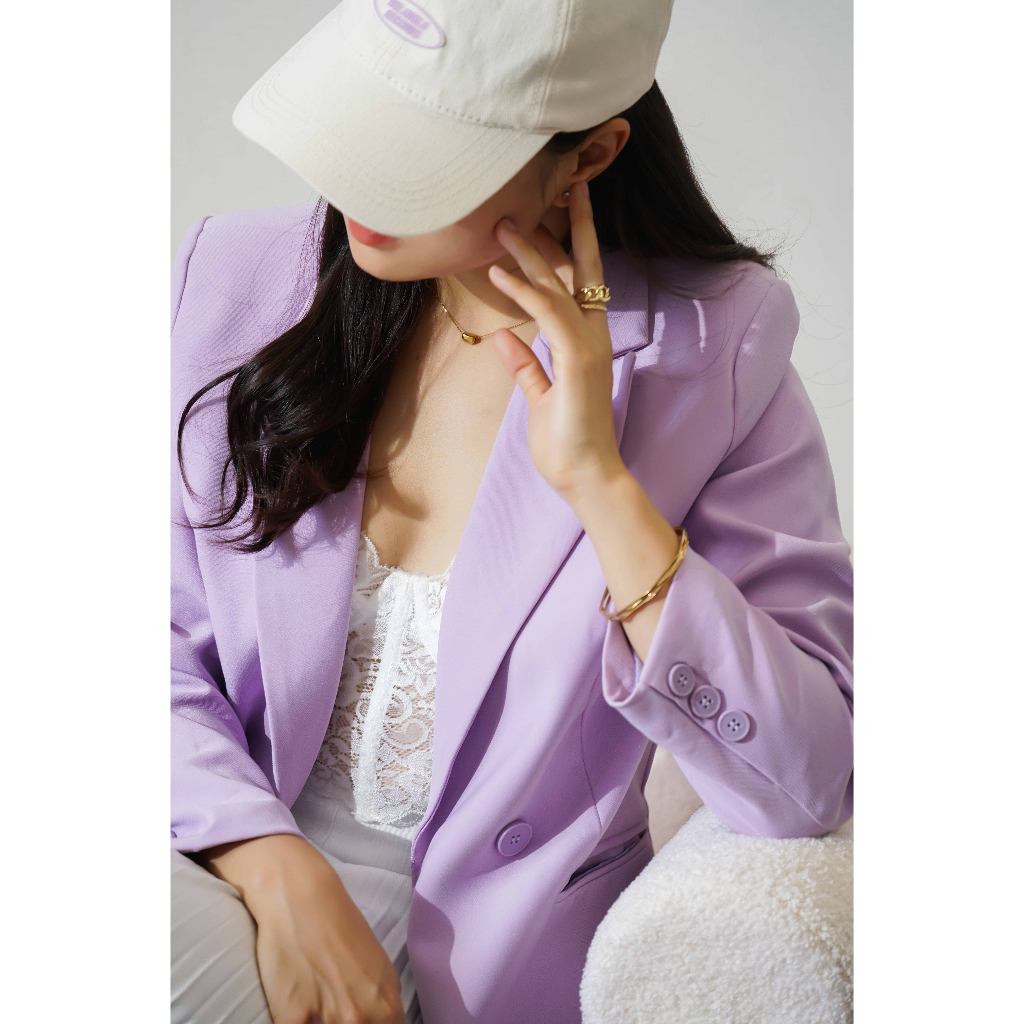 [Chiết eo] - Áo blazer nữ áo vest dài tay màu tím pastel | BigBuy360 - bigbuy360.vn