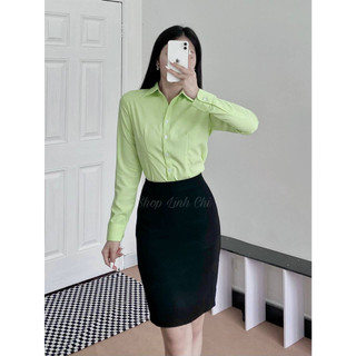 ÁO SƠ MI NỮ FORM NHỎ CÔNG SỞ MÀU BƠ TAY DÀI CAO CẤP VẢI KATE Ý BAO ĐẸP
