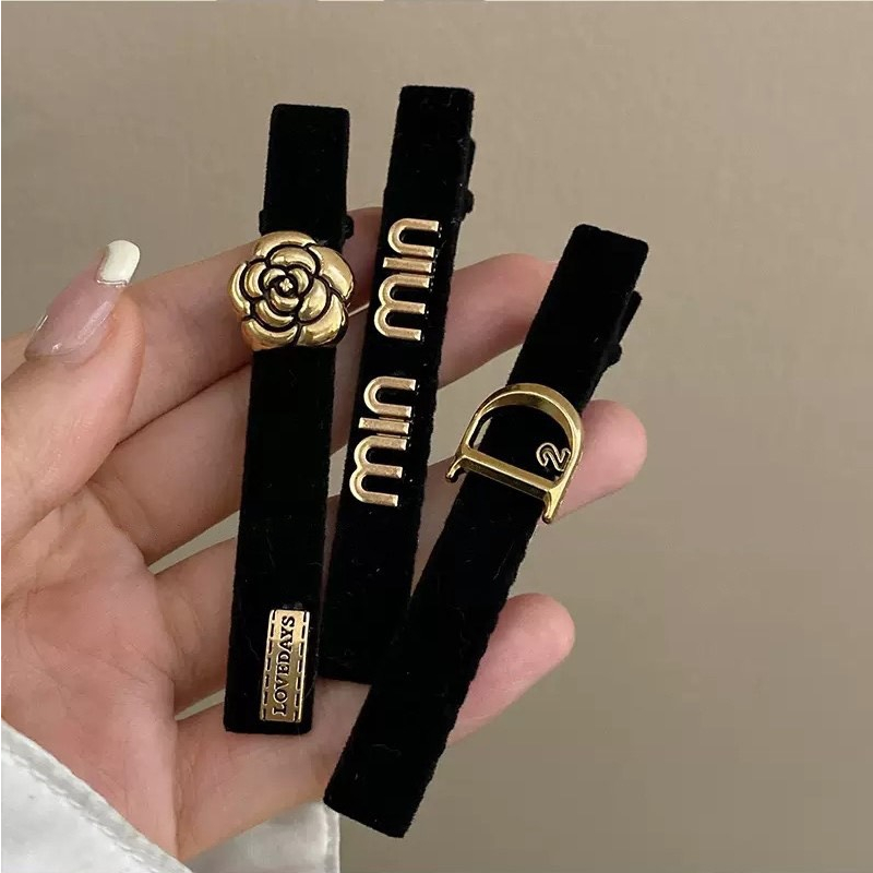 Kẹp Tóc Đen Nhung Đính Tag Phong Cách Tiểu Thư Retro Cho Nữ
