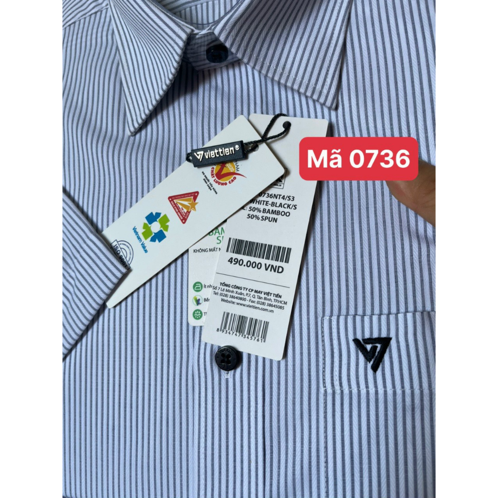 Áo sơ mi việt tiến ngắn tay giá mác 490k sale 300k Form regular
