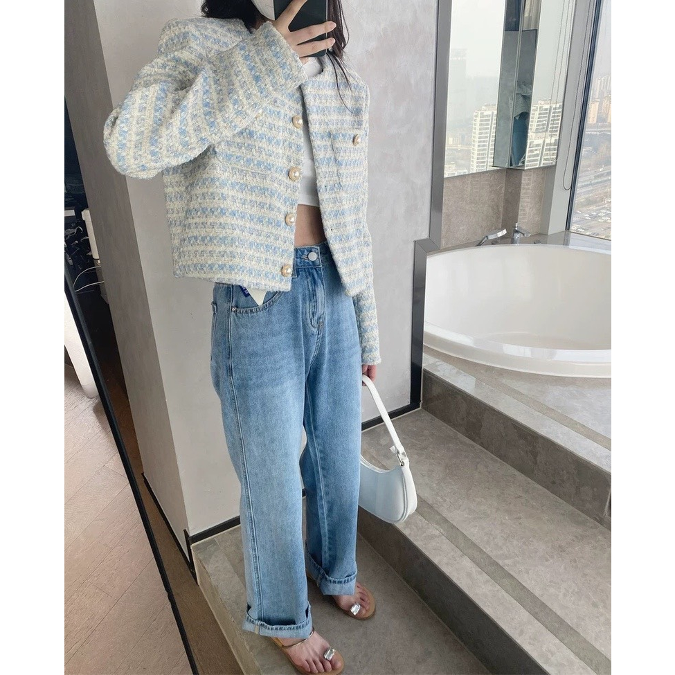 Áo Cardigan Dệt Kim Leisa Phong Cách Hàn Quốc, Áo Khoác Len Cổ Tròn Dệt Kim Cách Điệu Phong Cách Trẻ Trung
