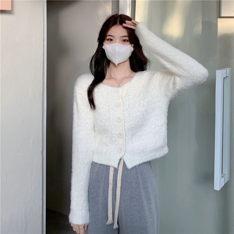 Áo Cardigan Lông Cừu Wyne Cổ Tròn, Áo Khoác Len Thiết Kế Mới Thời Thượng Sang Trọng