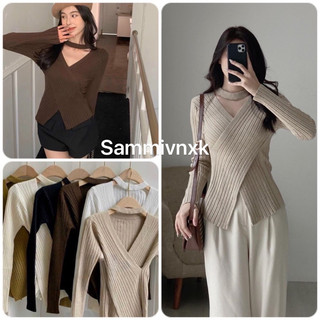 Áo len vạt chéo cổ chocker dài tay hàng Quảng Châu Sammivnxk⭐️freeship