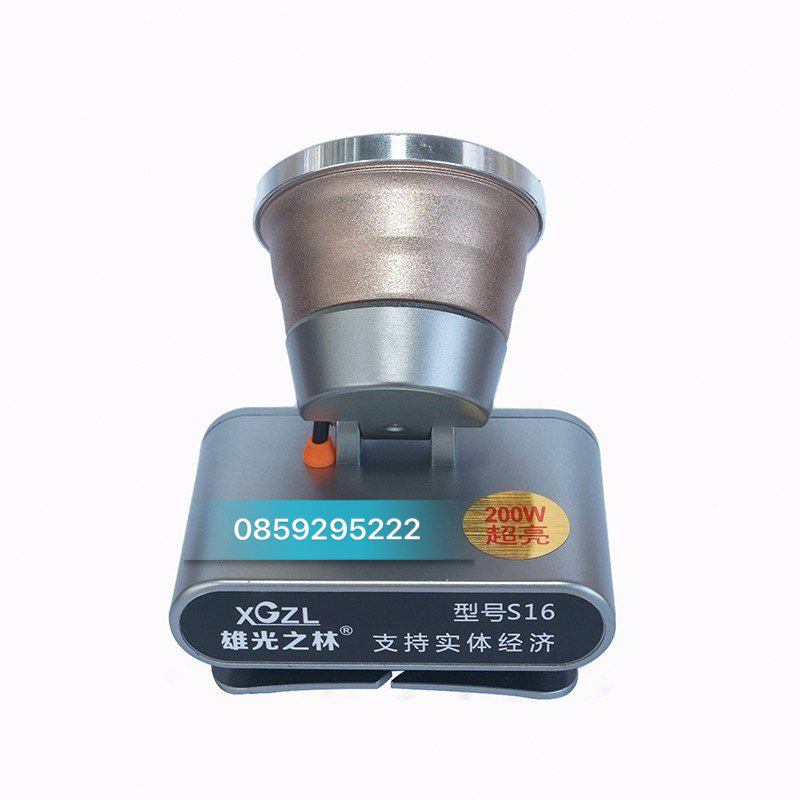 Đèn Đội Đầu Siêu Sáng 200W S16, Hiển Thị % Pin, Chiếu Sáng Liên Tục 10H