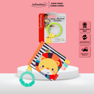 Sách Vải Treo Có Tiếng Sột Soạt Kiêm Gặm Nướu INFANTINO Link & Squeak Animal Crinkle Book Đồ Chơi Dành Cho Bé Từ 0M