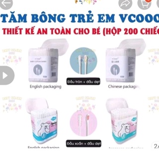 Tăm bông cho bé sơ sinh, tăm bông trẻ em kháng khuẩn hộp 200 cây thân giấy