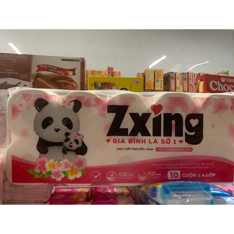 Bịch 10 cuộn Giấy vệ sinh Zxing 4 lơp có lõi / không lõi tiêu chuẩn Nhật Bản