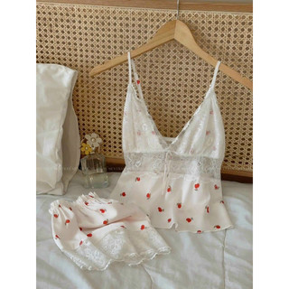 Set đồ ngủ 2 dây có mút ngực lụa satin hàng QCCC
