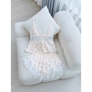 Set đồ ngủ 2 dây có mút ngực lụa satin hàng QCCC