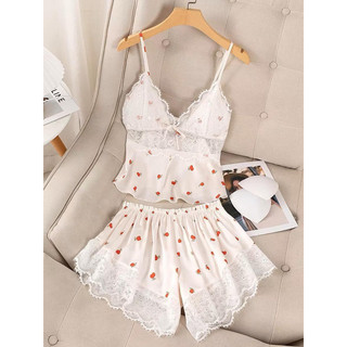 Set đồ ngủ 2 dây có mút ngực lụa satin hàng QCCC