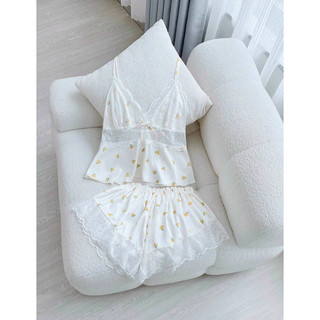 Set đồ ngủ 2 dây có mút ngực lụa satin hàng QCCC