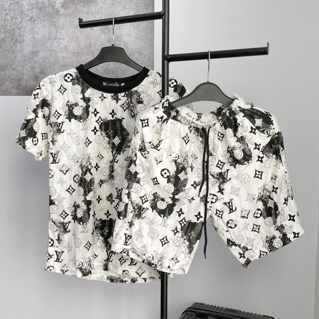 Sét đồ bộ nam nữ in họa tiết vl chất nhung rách tưa vô cung thoáng mát mẫu mới