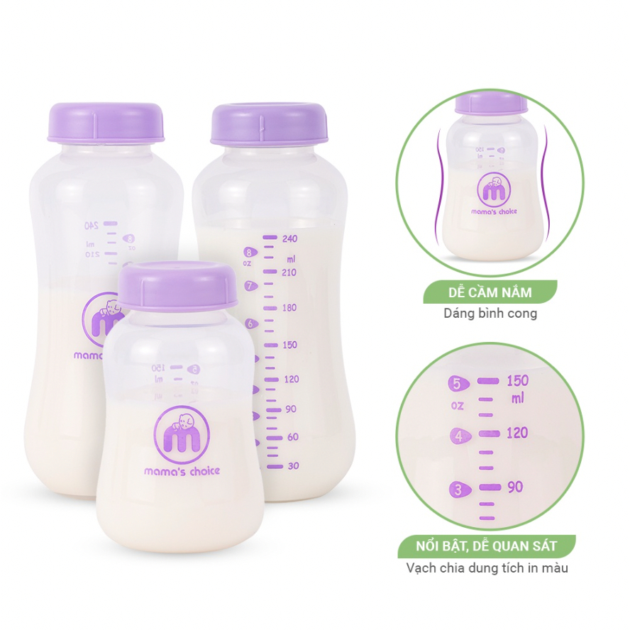 Bình Trữ Sữa Cổ Hẹp Mama's Choice Dung Tích 150ml–240ml Tương Thích Các Loại Máy Hút Sữa Cổ Hẹp