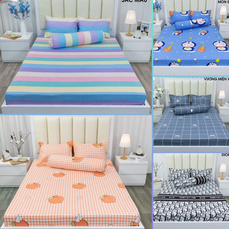 Bộ ga gối 3 món cotton poly Hàn Quốc đáng yêu miễn phí bo chun drap ga giường