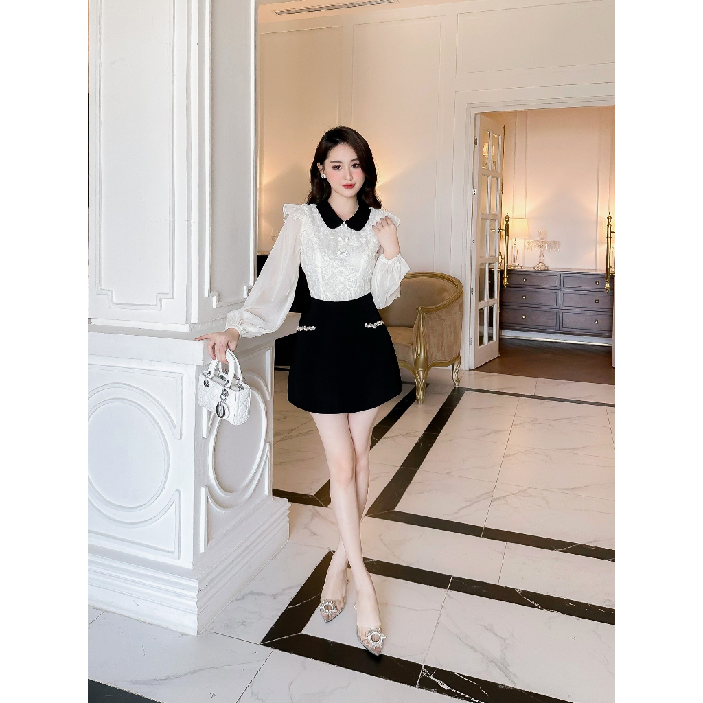 Chân váy tuyết mưa, dáng xoè,2 lớp, đính đá, MOO Design - CV04