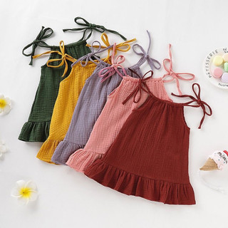 Váy hai dây vải muslin cho bé gái Lamm