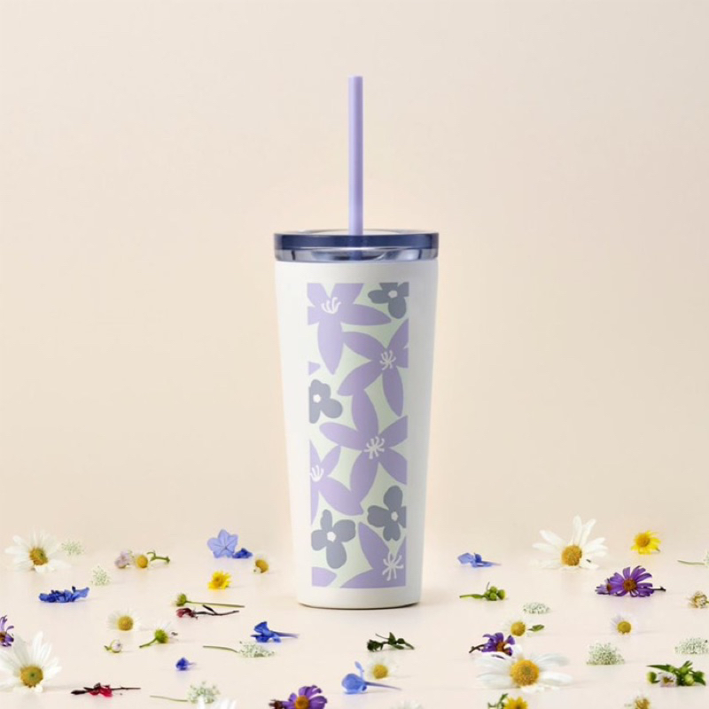 Ly Starbucks Cold Cup 16oz (473ml) BIG FLWR PURPLE WHITE