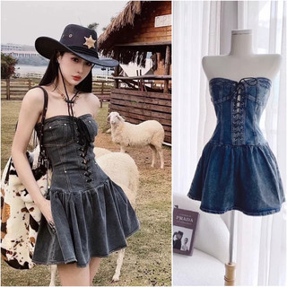 [HÀNG ĐẸP] Đầm Ống Jean Đan Dây Ngực