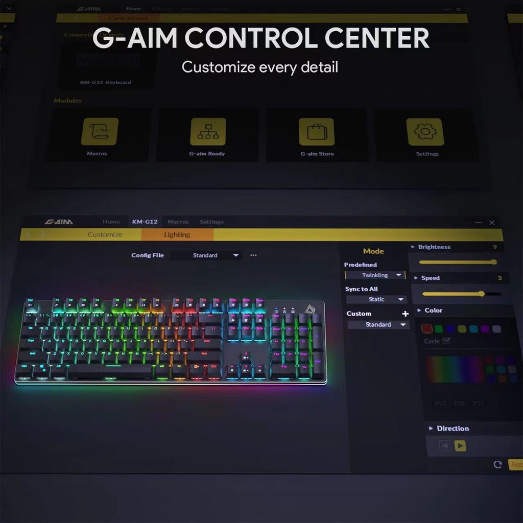 Bàn Phím Cơ Có Dây AK KM-12 - LED RGB 12 Hiệu Ứng - Đổi 7 Màu LED - RED SWITCH - Dùng Cho Máy Tính Laptop Màu Đen