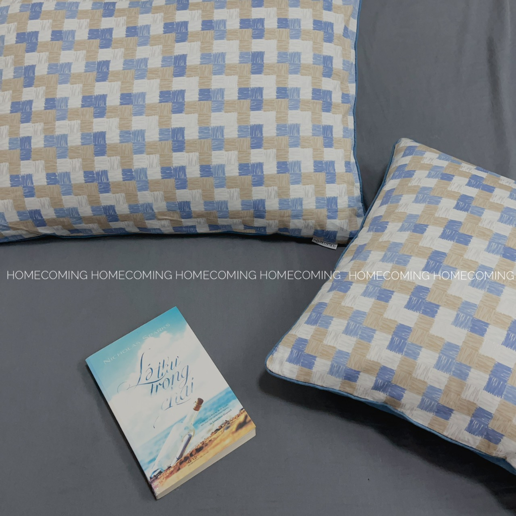 Vỏ gối nằm cotton lụa Hàn cao cấp kích thước 45x65cm/50x70cm họa tiết kẻ hình học thương hiệu Homecoming VN
