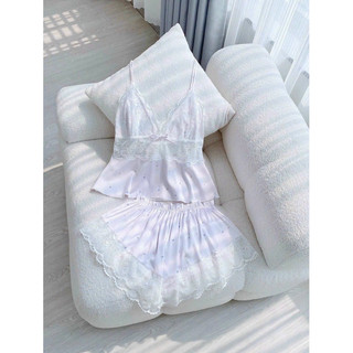 Set đồ ngủ 2 dây có mút ngực lụa satin hàng QCCC