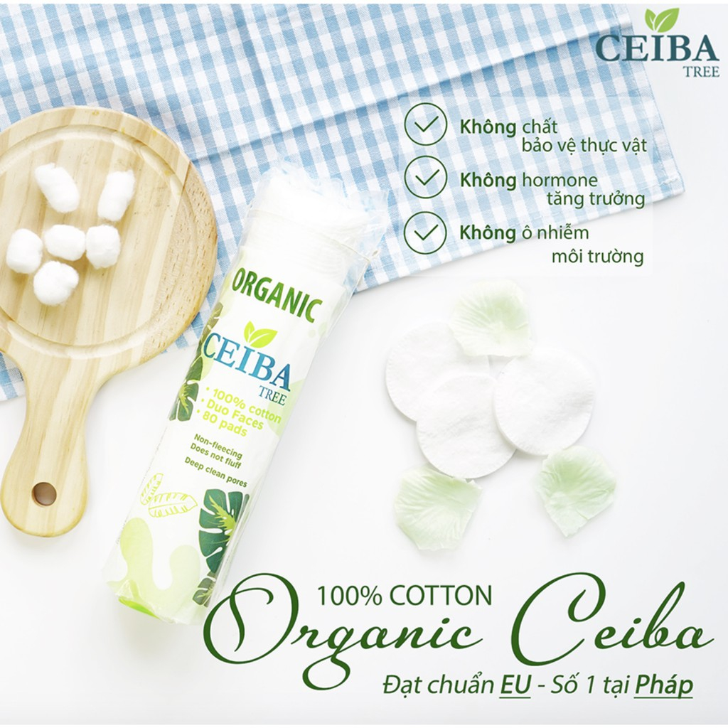 Bông tẩy trang Ceiba 100% Cotton mềm mịn thân thiện môi trường