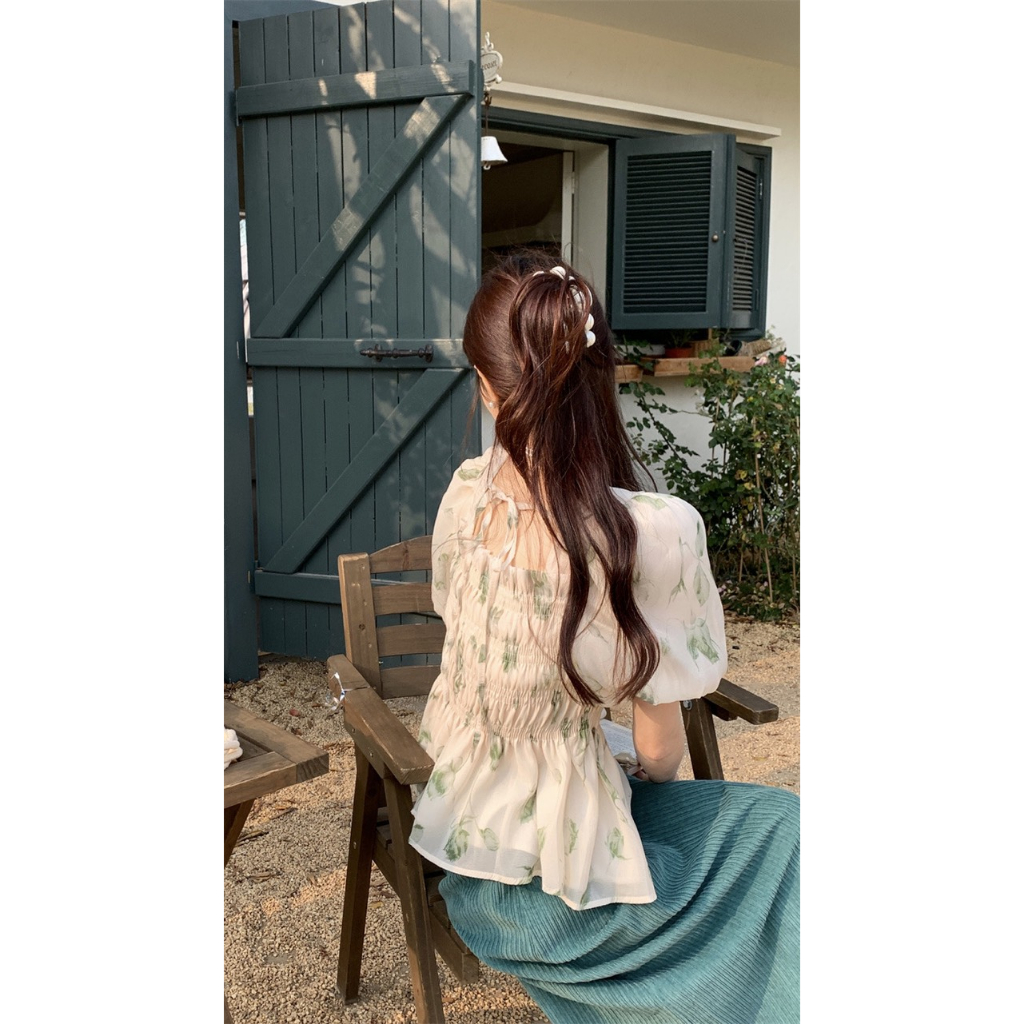 Áo Ngắn Tay YummyTay Bèo, Áo Babydoll Vải Voan Chiết Eo Thiết Kế Mới