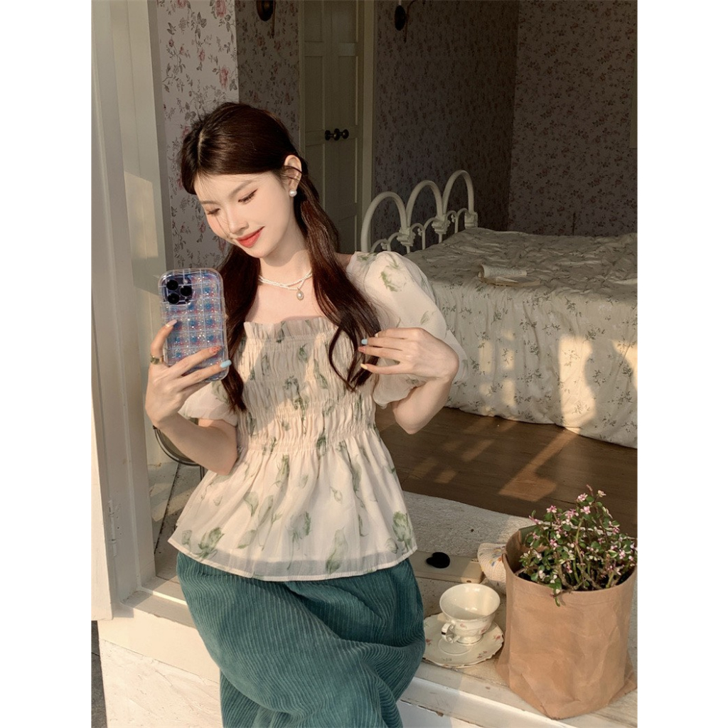 Áo Ngắn Tay YummyTay Bèo, Áo Babydoll Vải Voan Chiết Eo Thiết Kế Mới