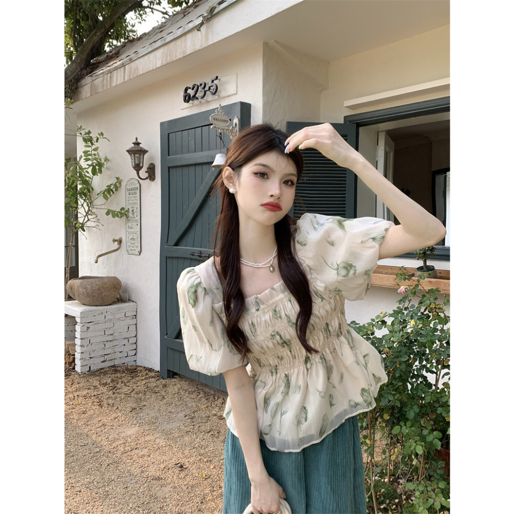 Áo Ngắn Tay YummyTay Bèo, Áo Babydoll Vải Voan Chiết Eo Thiết Kế Mới